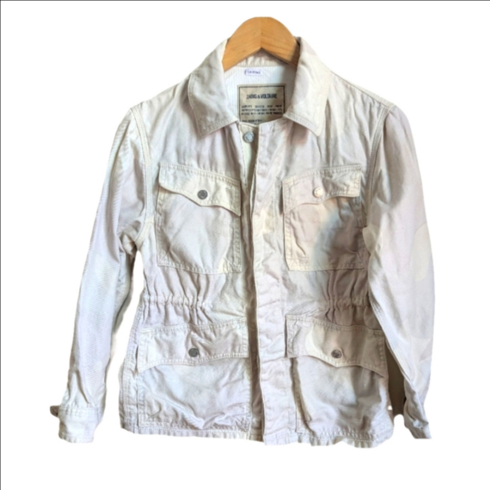 ZADIG & VOLTAIRE Cream Camo French Casual Cotton & Linen Jacket Size Medium